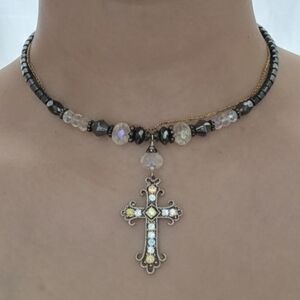 Elegant Black and Silver Cross Pendant Necklace